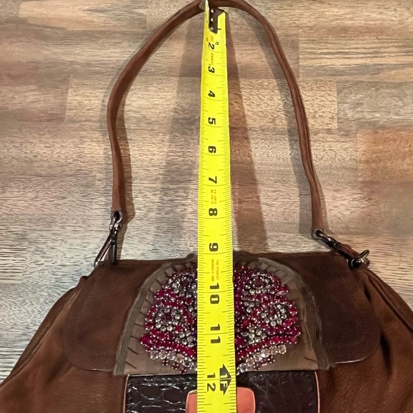 Prada Antique Leather Shoulder Bag with Rhinestone Detail - Picture 16 of 16